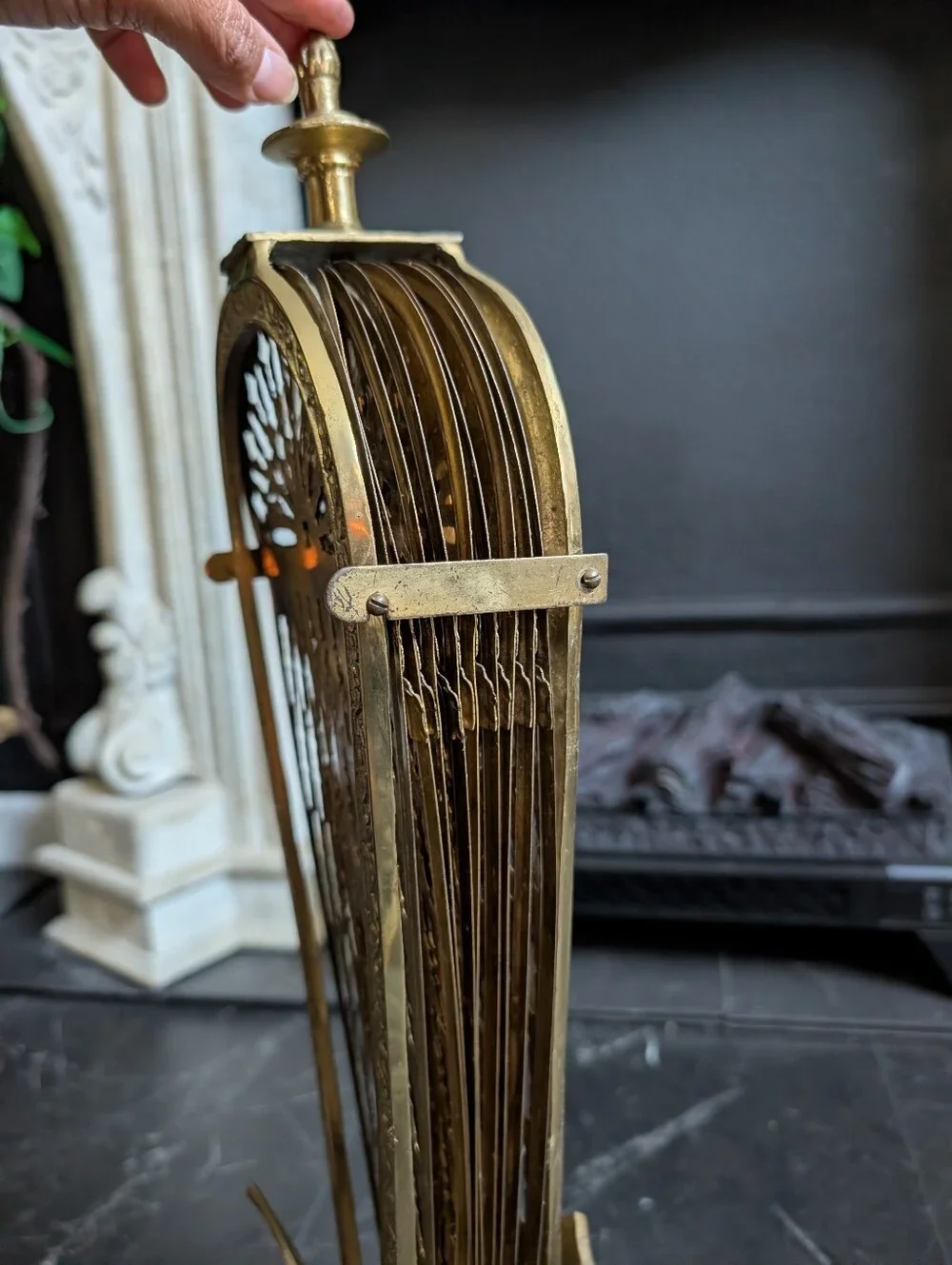 Vintage Solid Brass Griffon Peacock fireplace screener Art Deco Statement Decor